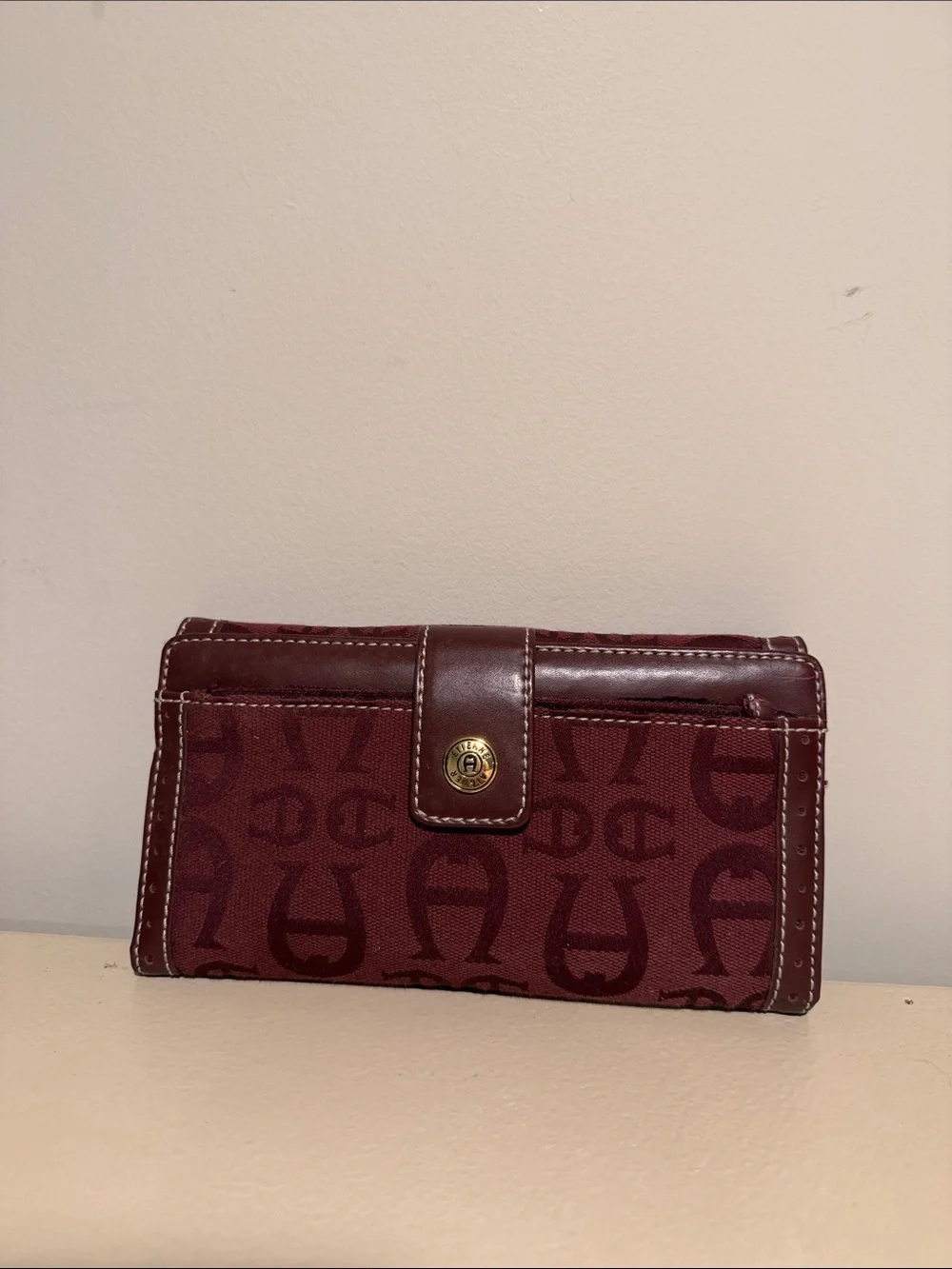 Etienne Aigner Burgundy Logo Key & Card Holder
